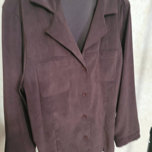 Brown Faux Suede Long Sleeve Blouse Dress Barn Womens Size XL - Picture 2 of 14